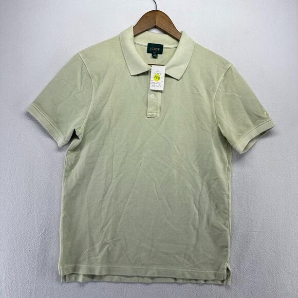 J Crew Polo Shirt men's Small Green Washed Pique Knit Preppy Oarsman Solid NEW - Picture 2 of 10